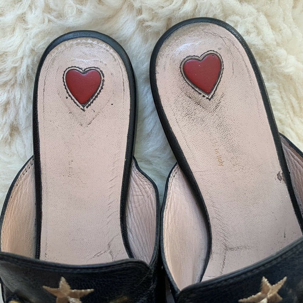 GUCCI Princetown Bees & Stars Embroidered Mules Black Leather Blogger Celebrity - Picture 7 of 13